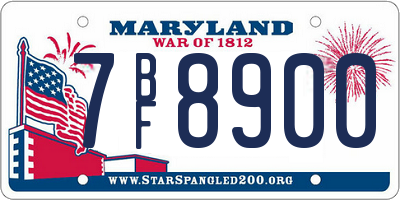 MD license plate 7BF8900