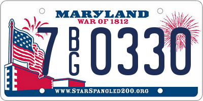MD license plate 7BG0330