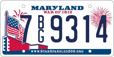 MD license plate 7BG9314