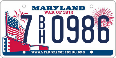 MD license plate 7BH0986