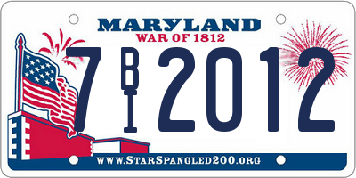 MD license plate 7BI2012