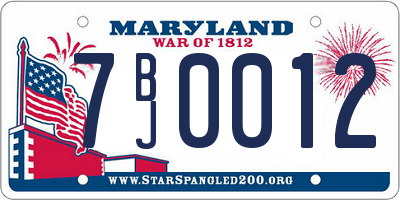 MD license plate 7BJ0012