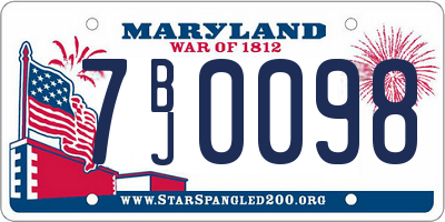 MD license plate 7BJ0098