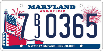 MD license plate 7BJ0365