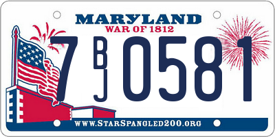 MD license plate 7BJ0581