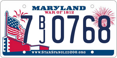 MD license plate 7BJ0768