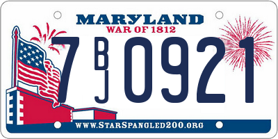 MD license plate 7BJ0921