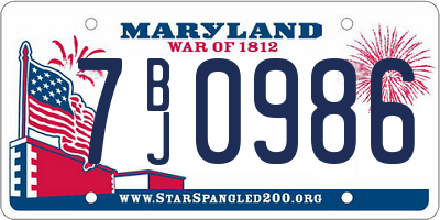 MD license plate 7BJ0986
