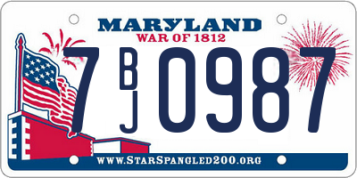 MD license plate 7BJ0987