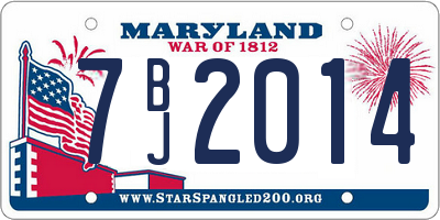 MD license plate 7BJ2014
