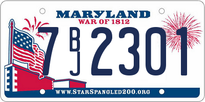 MD license plate 7BJ2301