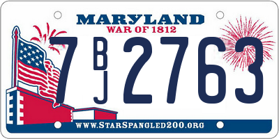 MD license plate 7BJ2763