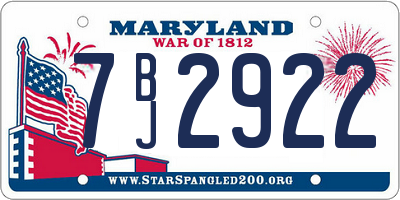 MD license plate 7BJ2922