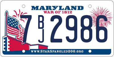MD license plate 7BJ2986