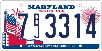 MD license plate 7BJ3314