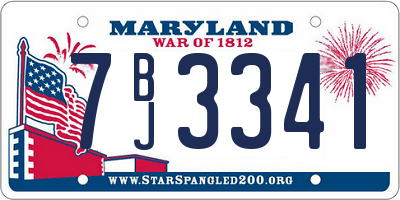 MD license plate 7BJ3341