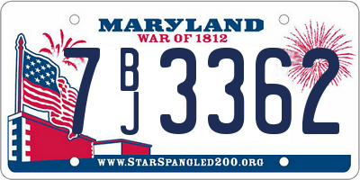 MD license plate 7BJ3362