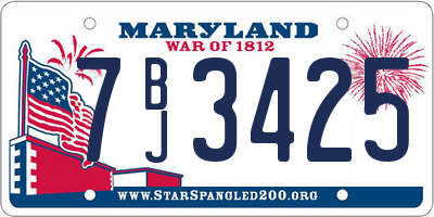 MD license plate 7BJ3425