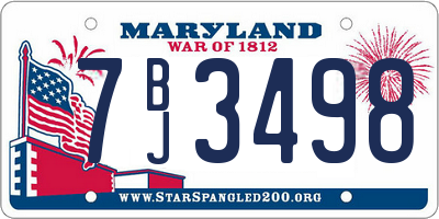 MD license plate 7BJ3498