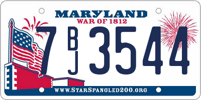 MD license plate 7BJ3544