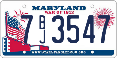 MD license plate 7BJ3547