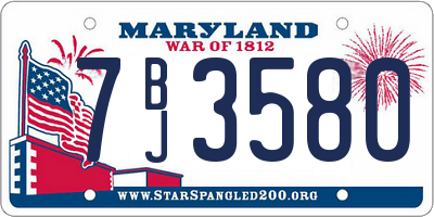 MD license plate 7BJ3580