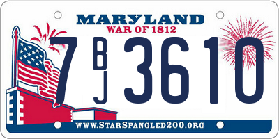 MD license plate 7BJ3610