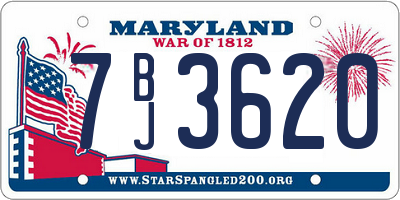 MD license plate 7BJ3620
