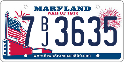 MD license plate 7BJ3635