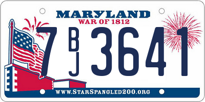 MD license plate 7BJ3641