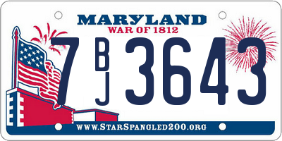 MD license plate 7BJ3643