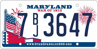 MD license plate 7BJ3647