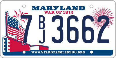 MD license plate 7BJ3662