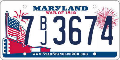 MD license plate 7BJ3674