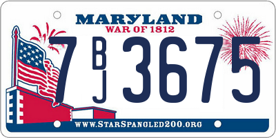 MD license plate 7BJ3675