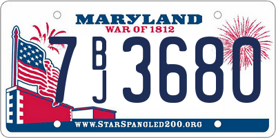 MD license plate 7BJ3680