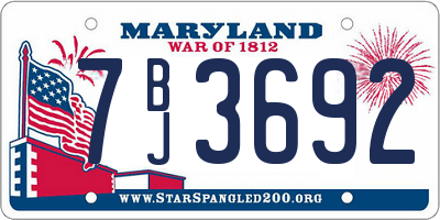 MD license plate 7BJ3692