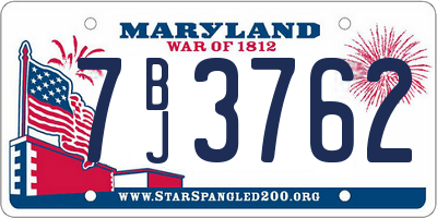 MD license plate 7BJ3762