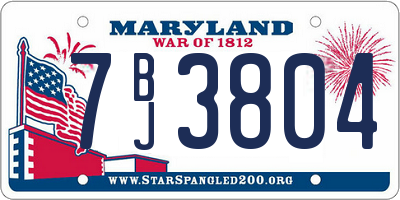 MD license plate 7BJ3804