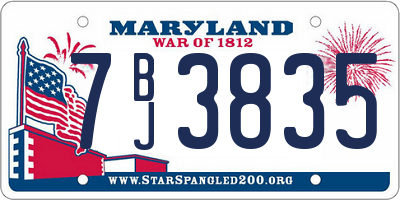 MD license plate 7BJ3835