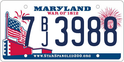 MD license plate 7BJ3988