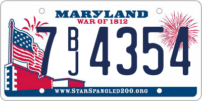 MD license plate 7BJ4354