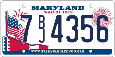 MD license plate 7BJ4356