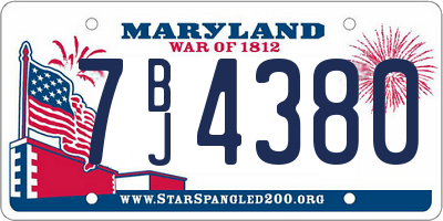 MD license plate 7BJ4380