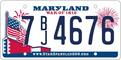 MD license plate 7BJ4676