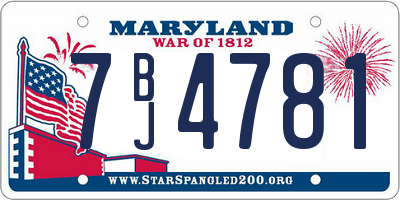 MD license plate 7BJ4781