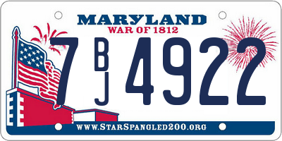 MD license plate 7BJ4922