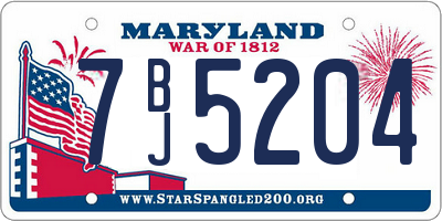 MD license plate 7BJ5204