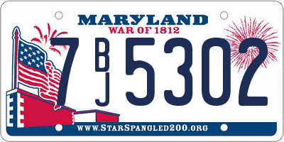 MD license plate 7BJ5302