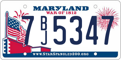 MD license plate 7BJ5347